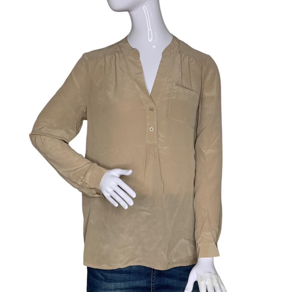 Victoria's Secret Blouse 100% Silk Long Sleeve Tan Size S
